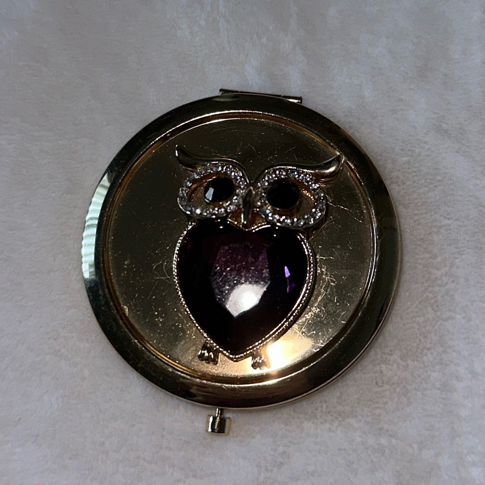 Gold Owl Compact Mirror with Purple Gem